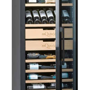 Vinlagringsskab 80 flasker højskab - mQuvée Velvet 125 Glass Premium Package, UV-beskyttet glasdør, kulfilter, vibrationsfri hylder