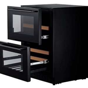 Vinkøleskab til indbygning 60 cm - mQuvée WineCave 60DD Fullglass Black, sort, 2 skuffer, 42 flasker