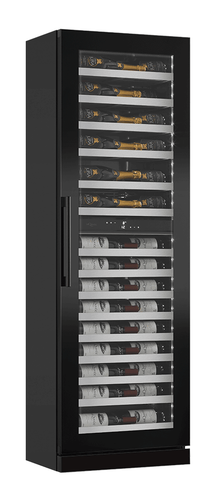 Vinkøleskab til indbygning 60 cm højskab - mQuvée WineCave Slim 182D Fullglass Black, sort, Støjsvag, 2 temperaturzoner
